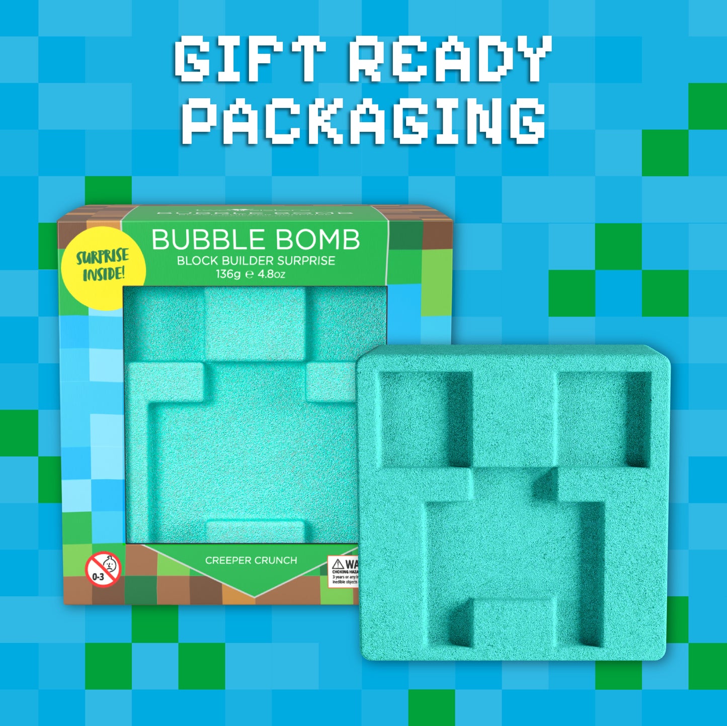 Block Builder TNT Bath Bomb for Kids with Surprise Toys Inside (1 Pack)