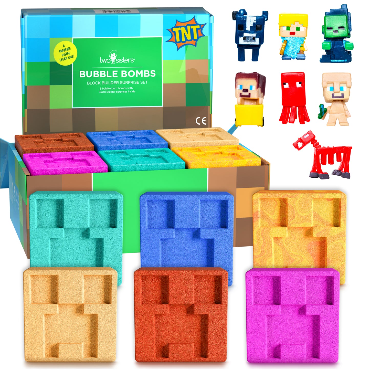 Block Builder TNT Bath Bombs for Kids with Surprise Toys Inside 6 Pack