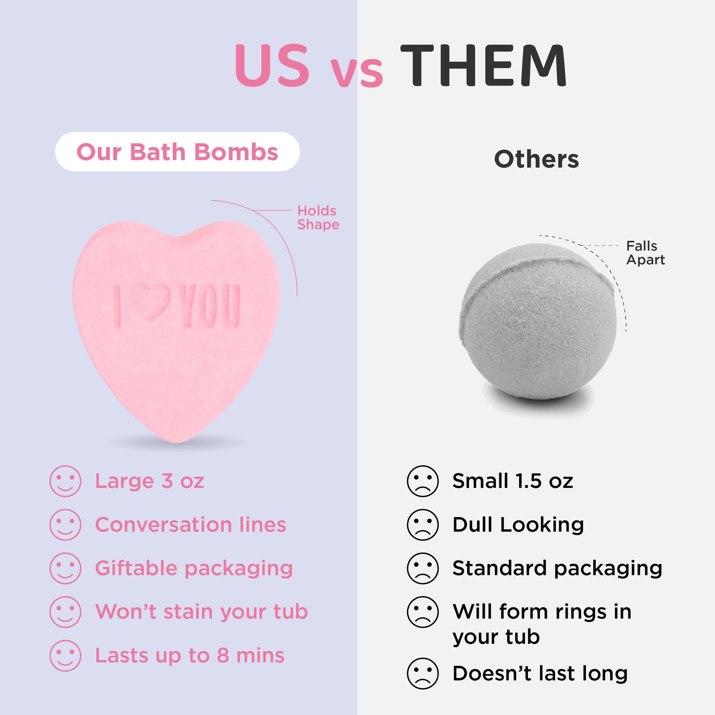 Candy Hearts Bath Bombs for Her (3 Pack)