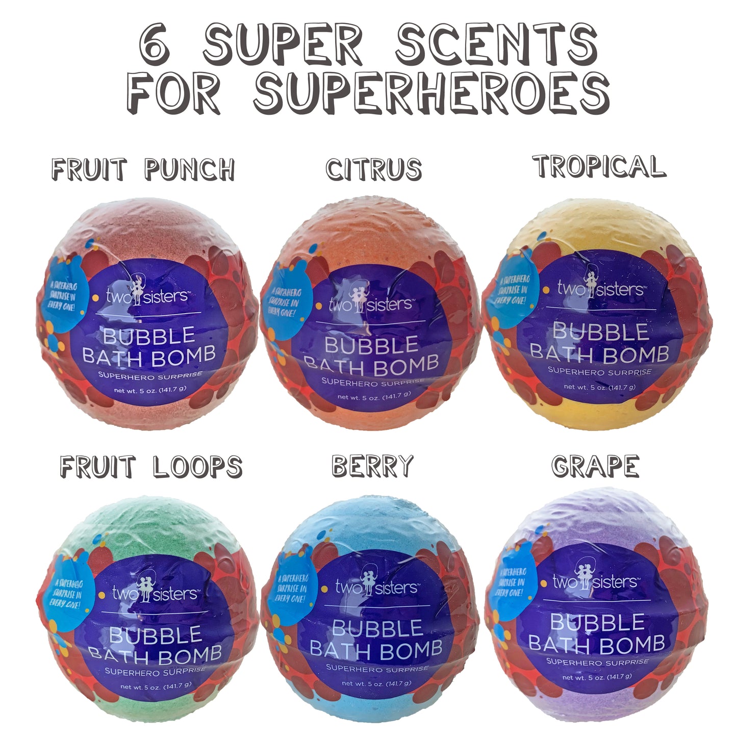 6 Superhero Surprise Bubble Bath Bombs Set - Two Sisters Spa